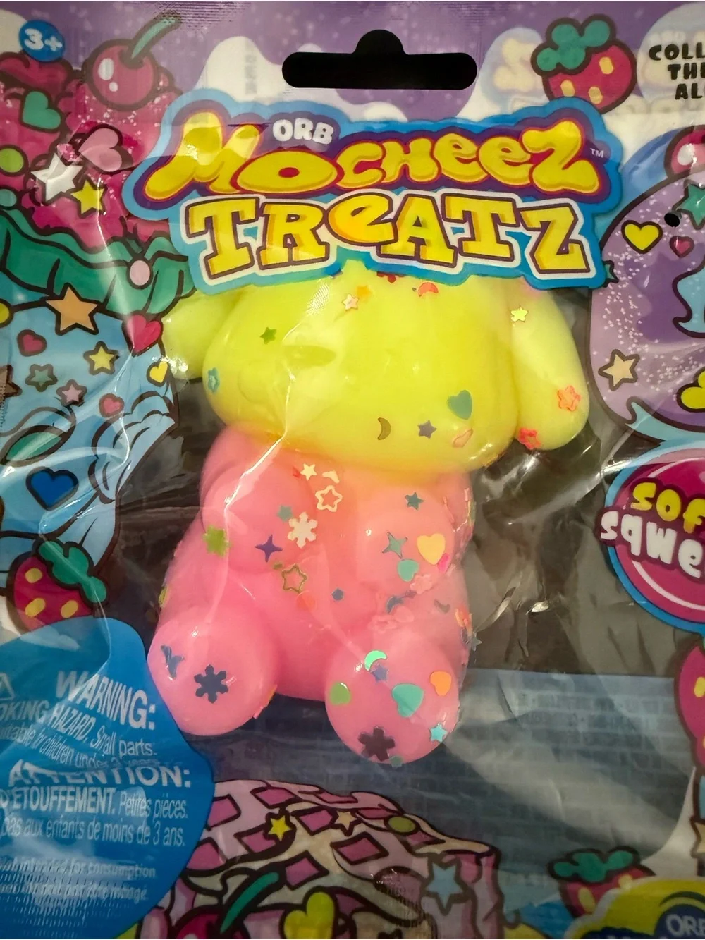 ORB Mocheez Treatz Soft & Squeezy Bear Toy - Yellow and Pink